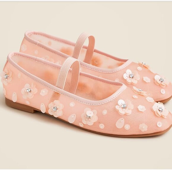 J.Crew Crewcuts Girls' flower-embellished ballet flats in mesh - Picture 1 of 3